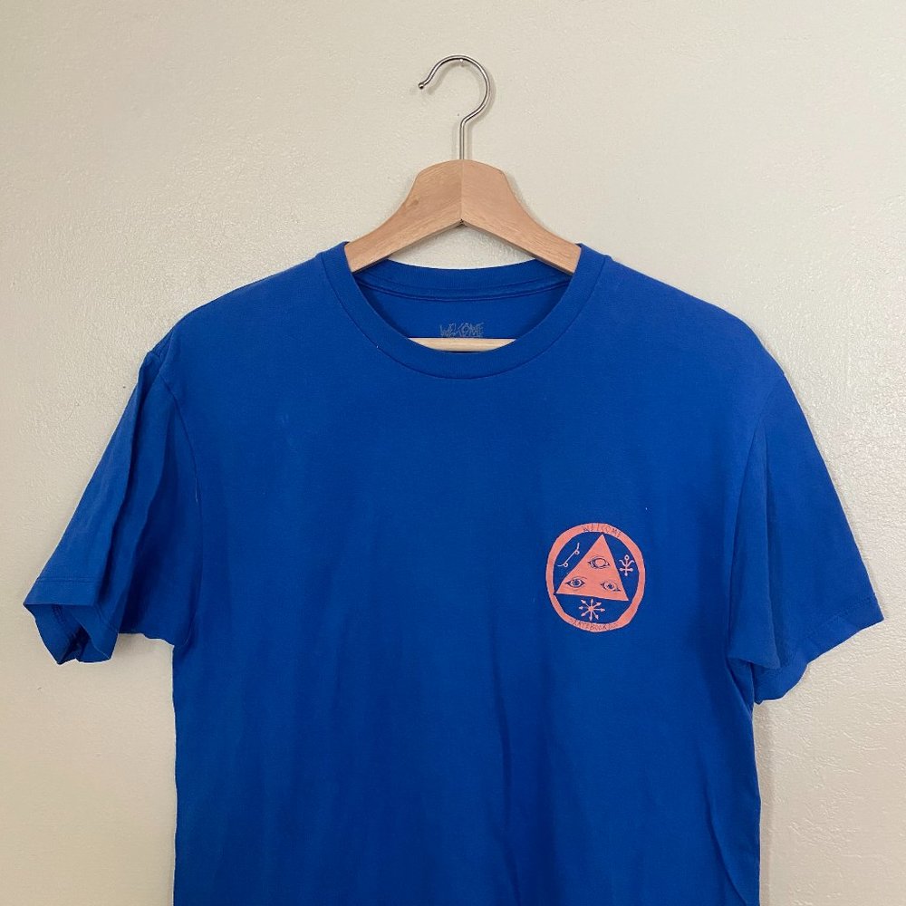 Welcome Skateboards | Neon blue tee with coral graphic